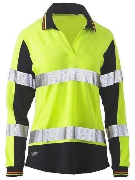 Bisley Women's Long Sleeve Taped Two Tone Hi Vis V-neck Polo Shirt BKL6225T Metro Workwear.